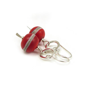 Red lampwork glass bead and silver drop earrings