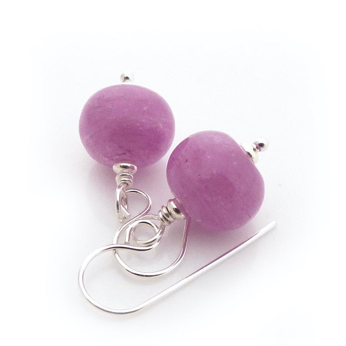 Pink Heather Lampwork Glass Bead and Silver Earrings