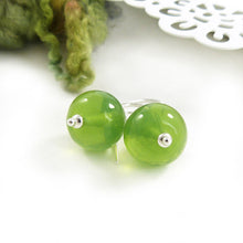 Bright green glass bead drop earrings