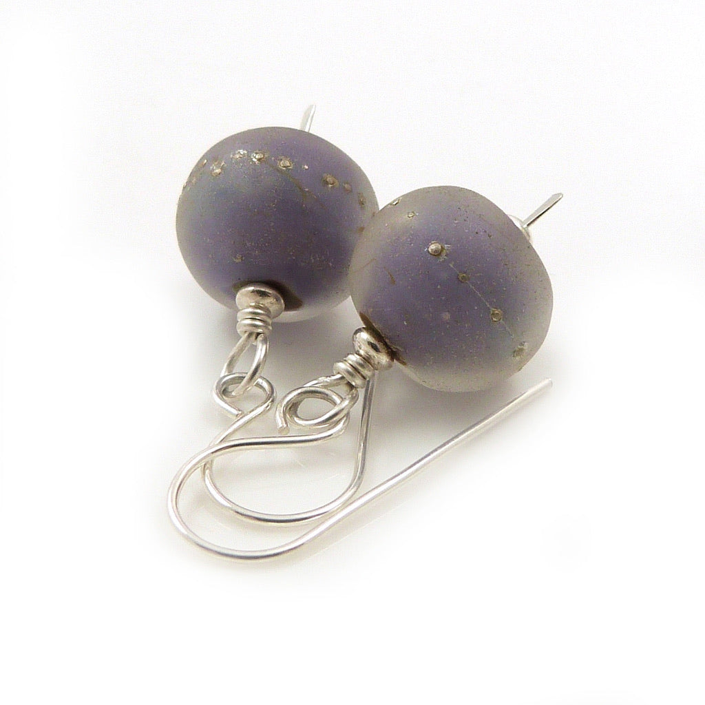 Lavender glass bead and sterling silver drop earrings