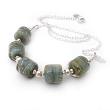 Grey-Green Barrel Bead and Silver Necklace