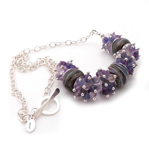 Lampwork Glass, Amethyst and Sterling Silver Necklace ~ Purple Heathers ~