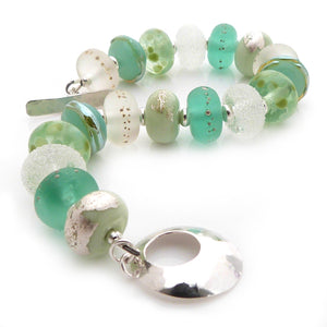 Mint and Lime Green Lampwork Glass Bead and Silver Bracelet ~ Citrus Mint ~